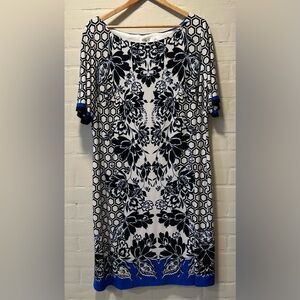 Eliza J Black White Blue Honeycomb Floral Print Sheath Dress Size 18W